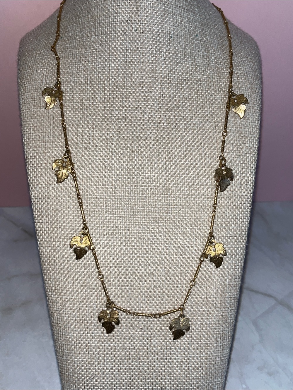 Sarah Coventry Gold Leaf Drop Station Necklace